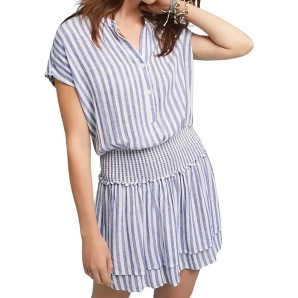 RAILS Angelina Boracay Stripe Linen Dress Blue White Cap Sleeve Women's medium